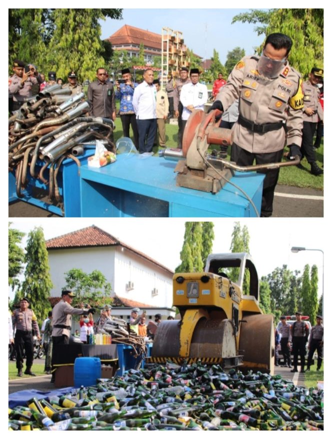 
 Polres Pekalongan Musnahkan Ribuan Miras dan Ratusan Knalpot Brong