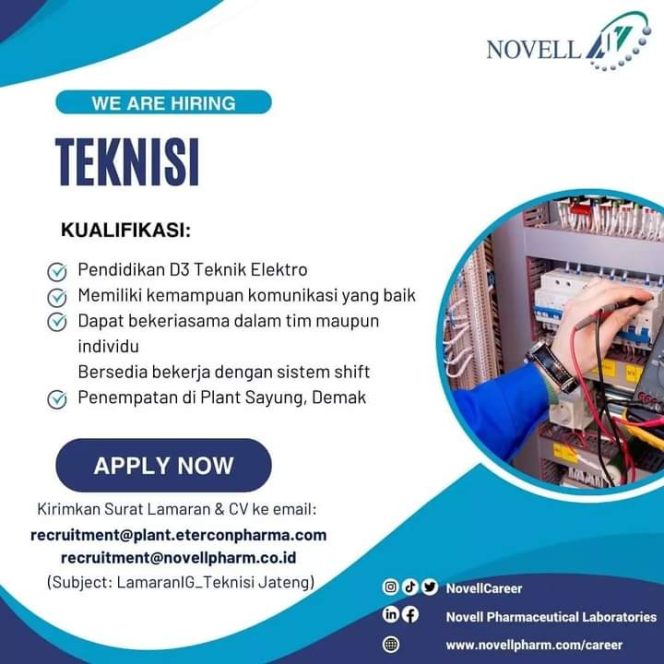 
 Lowongan Kerja Teknisi NOVELL PHARMACEUTICAL Semarang
