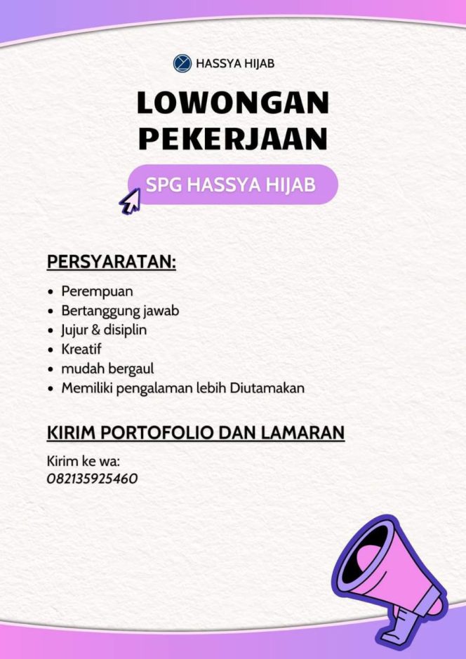 
 Lowongan Kerja SPG Hassya Hijab Semarang