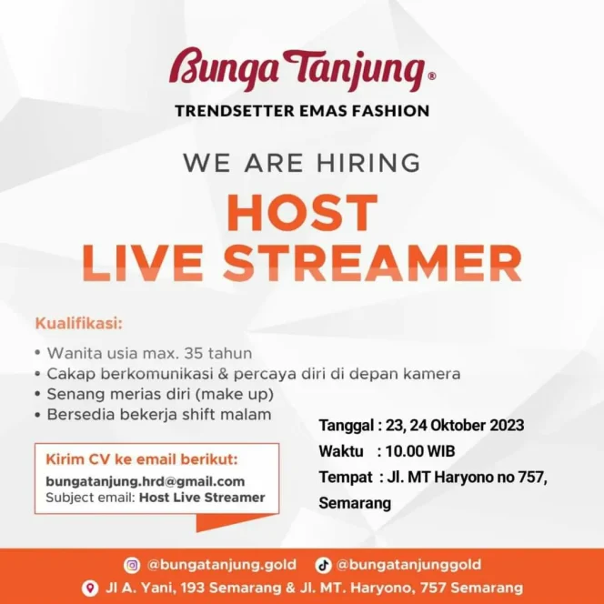 
 Info Lowongan Kerja Toko Emas Bunga Tanjung Semarang