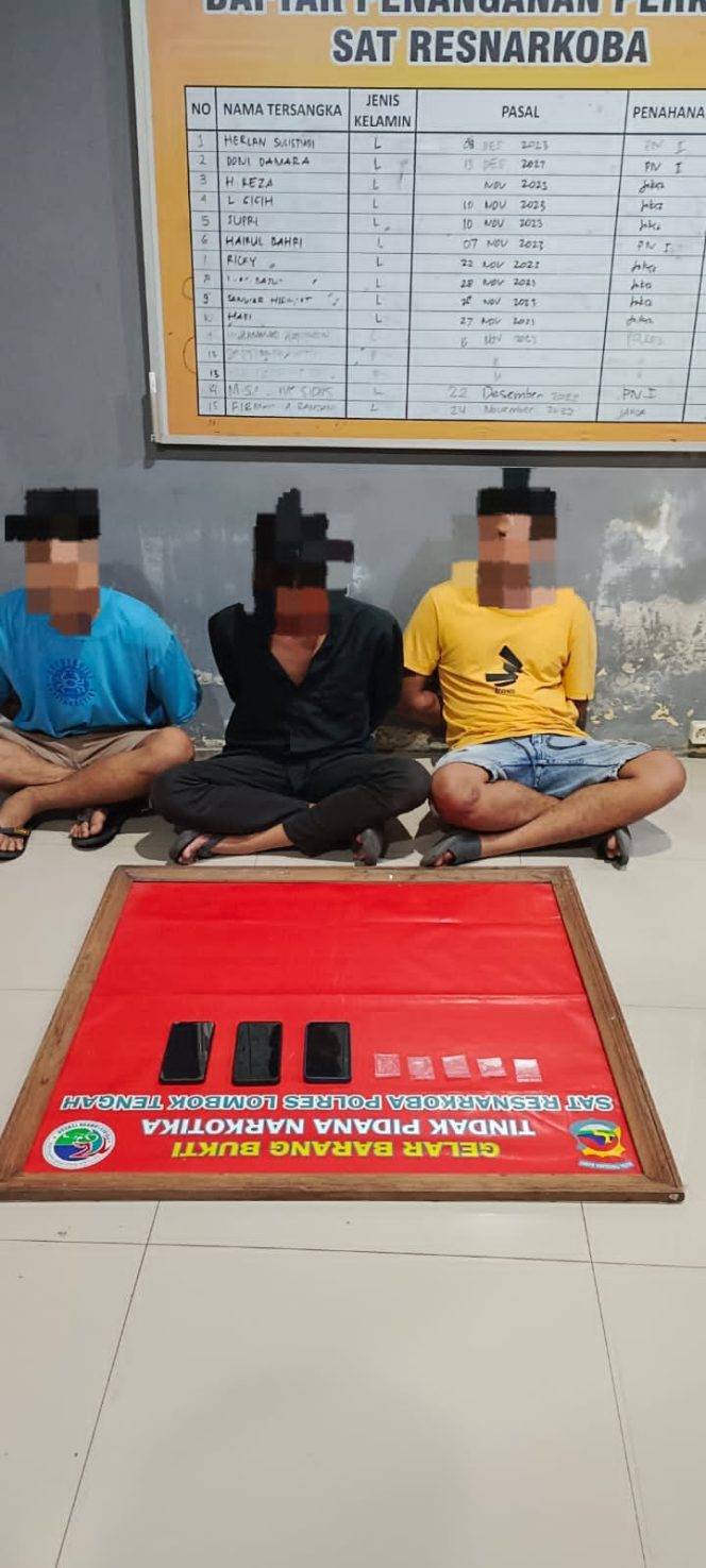 
 Sat Res Narkoba Polres Loteng Amankan Tiga Terduga pelaku Tindak Pidana Narkotika