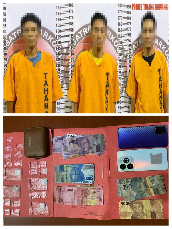 
 Gasak Narkoba di Dente Teladas, Polres Tulang Bawang Tangkap Tiga Pengedar Sabu