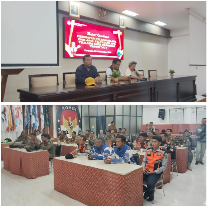 
 KPU Kota Pasuruan Gelar Rapat Kordinasi Persiapan Dan Apel Pelepasan APK Pilkada 2024