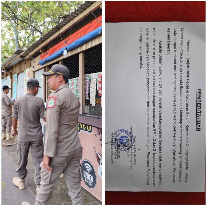 
 PKL di Kelurahan Sebani Dapat Surat Peringatan dari Satpol PP Kota Pasuruan, Menindaklanjuti Hasil Rakor