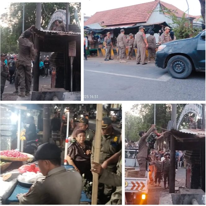 
 Satpol PP Kota Pasuruan Tertibkan PKL Pasar Gadingrejo, Bangunan Liar di Sekitar Pasar Juga Dibongkar.