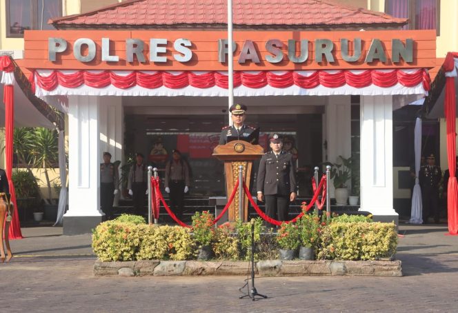 
 Upacara HUT ke-80 RI, Pesan Kapolres Pasuruan: Jaga Persatuan dan Keamanan Bangsa