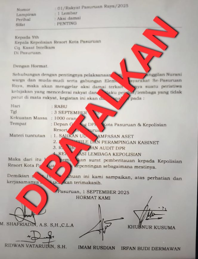 
 Panggilan Nurani Masyarakat se-Pasuruan Raya , Tunda Aksi 3 September di Depan Gedung DPRD.